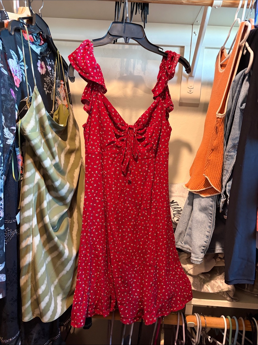 La Hearts Red Floral Maxi Dress with Ruffle Straps